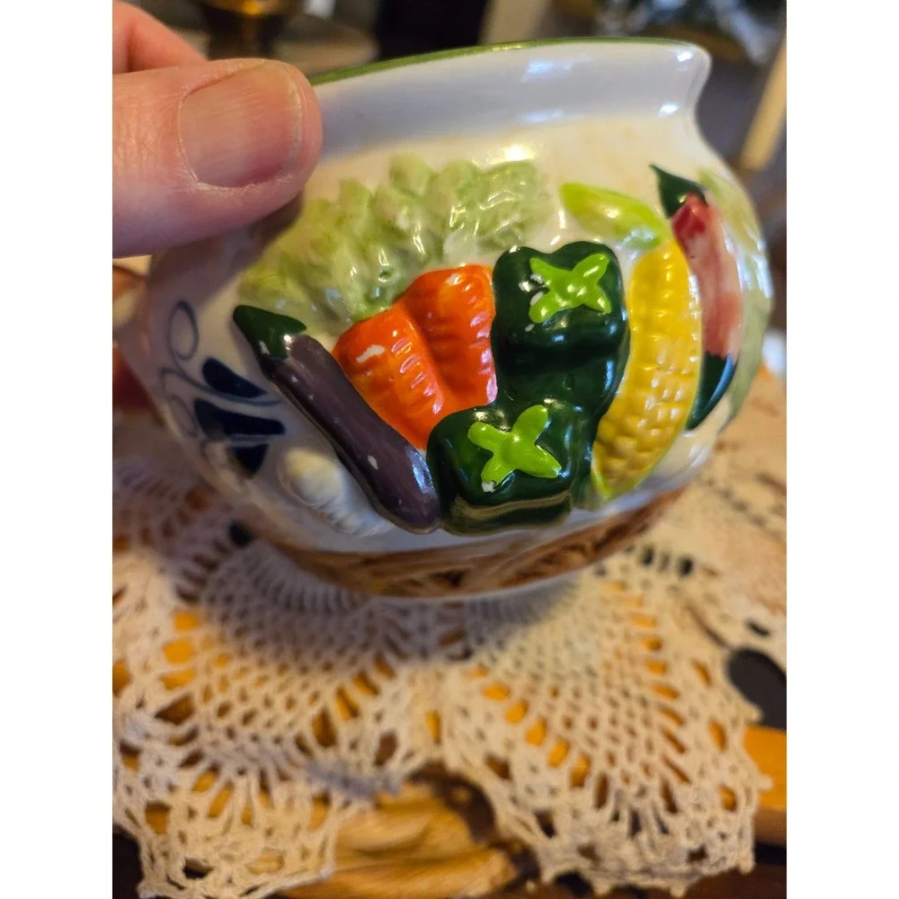 vintage handpainted ceramic vegetable covered dish. Cottagecore  GrannyCore Farm